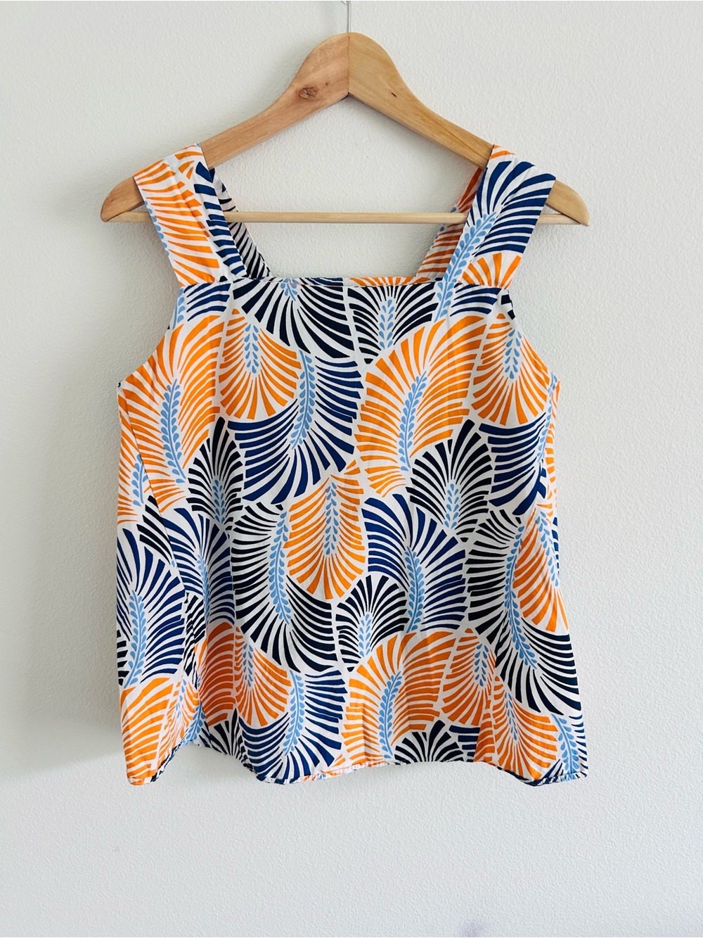 Zara Blue and Orange Leaf-Print Sleeveless Top | Size XS - Picture 2 of 5